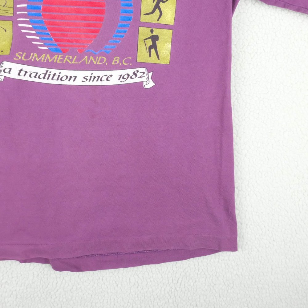 Vintage T Shirt Womens Small Purple Short Sleeve Crew Sporty Festival Summer 90s - Picture 5 of 11